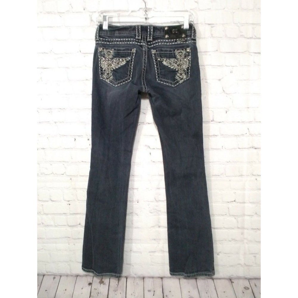 Miss Me Boot Heavy Stitch Embellished Boot Cut Jeans Women SZ 27x31 JE5117B41